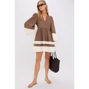 TUCKERNUCK Mocha and Cream Cotton Linen Izzie Dress Size M NWT